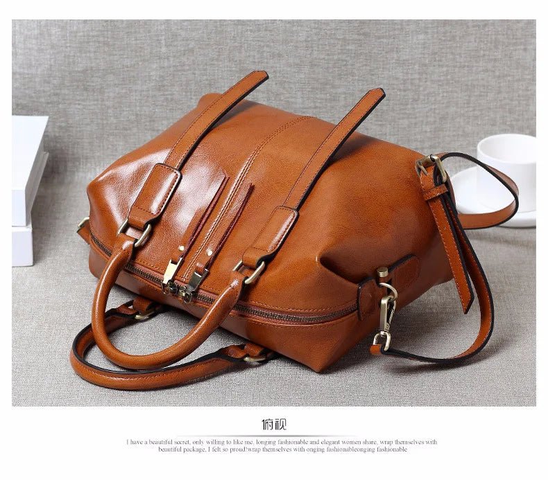 100% Genuine Leather Large Crossbody Shopping Tote - Nitamoje