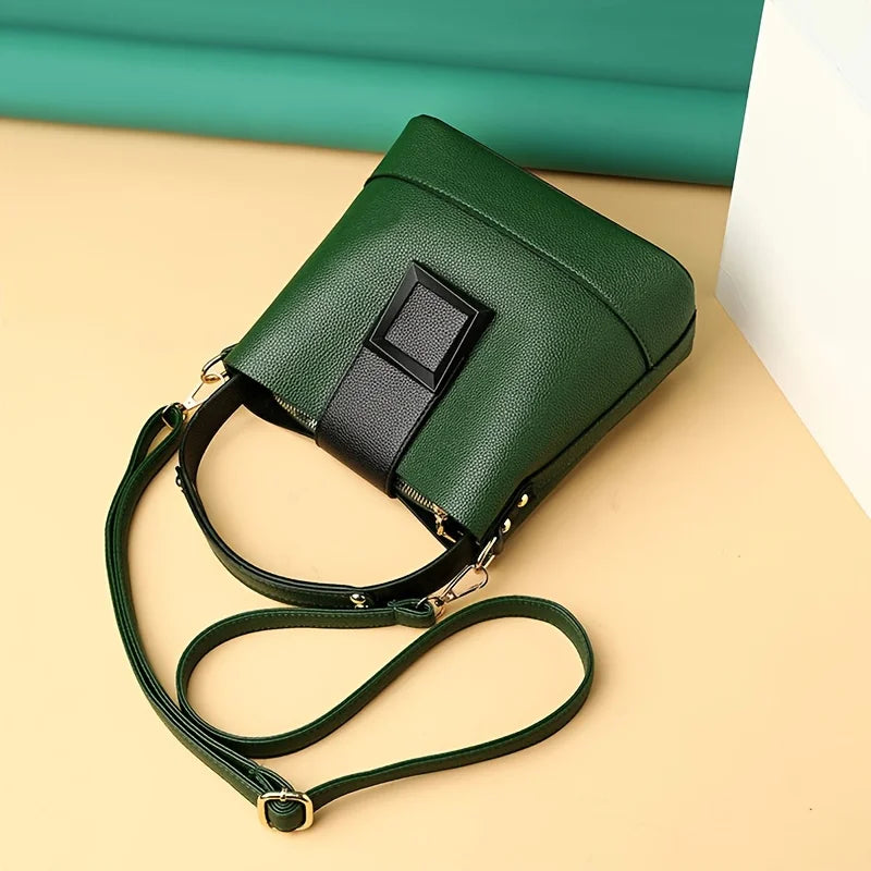 Elegant Solid Color Bucket Bag with Adjustable Shoulder Strap Versatile Crossbody Handbag for Women, Lightweight with Zipper.
