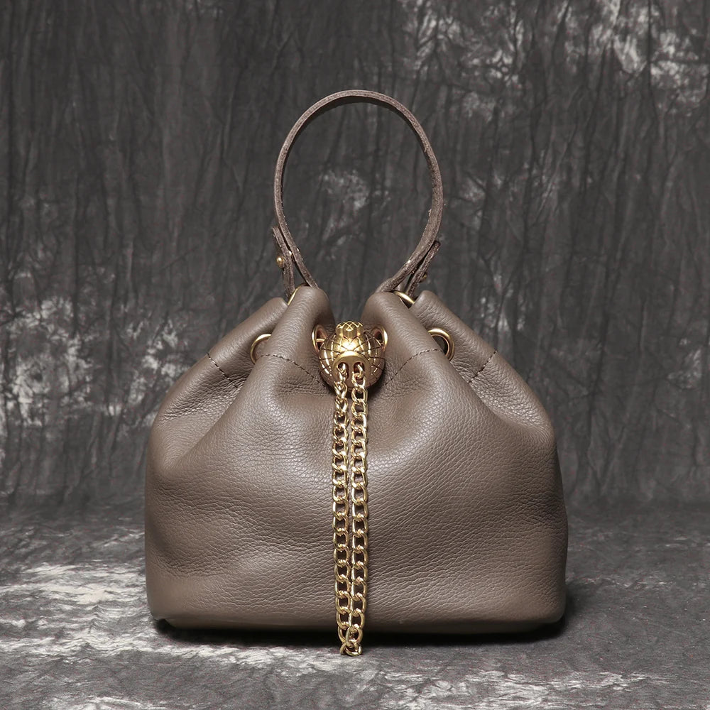 Genuine Leather Chain Bucket Bag