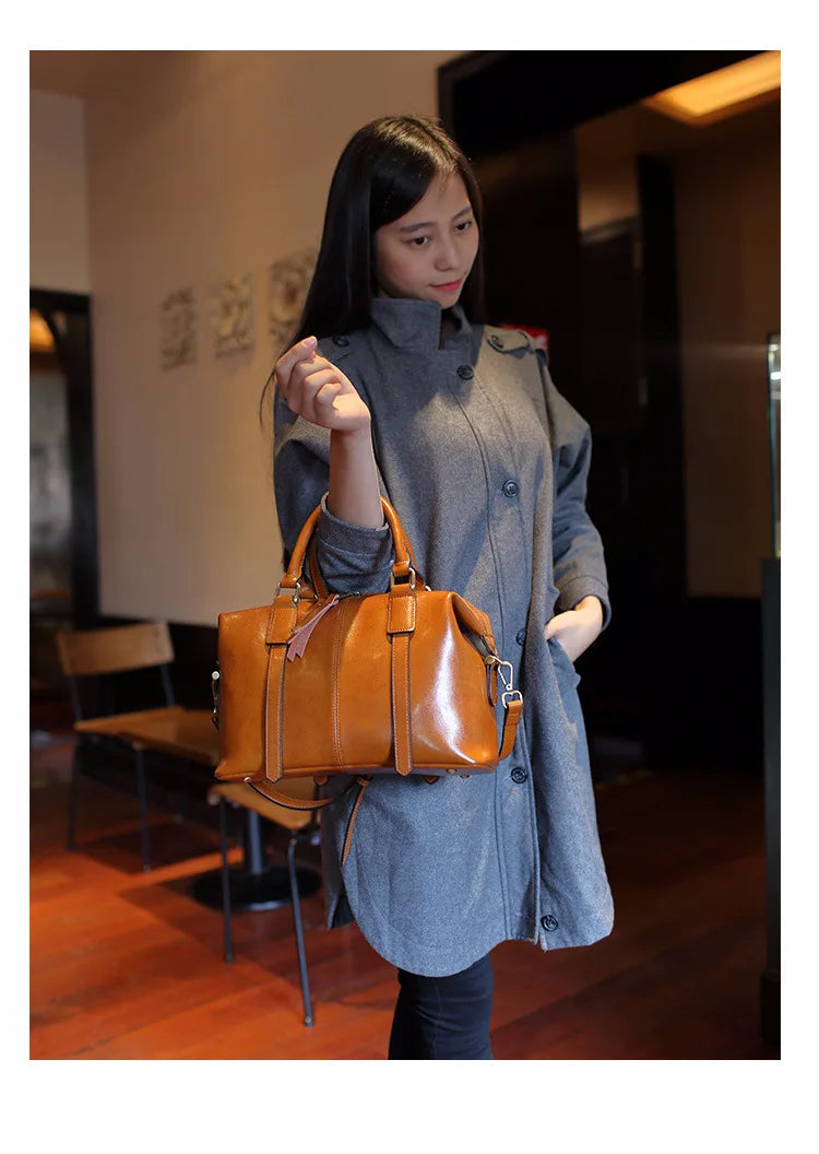 100% Genuine Leather Large Crossbody Shopping Tote