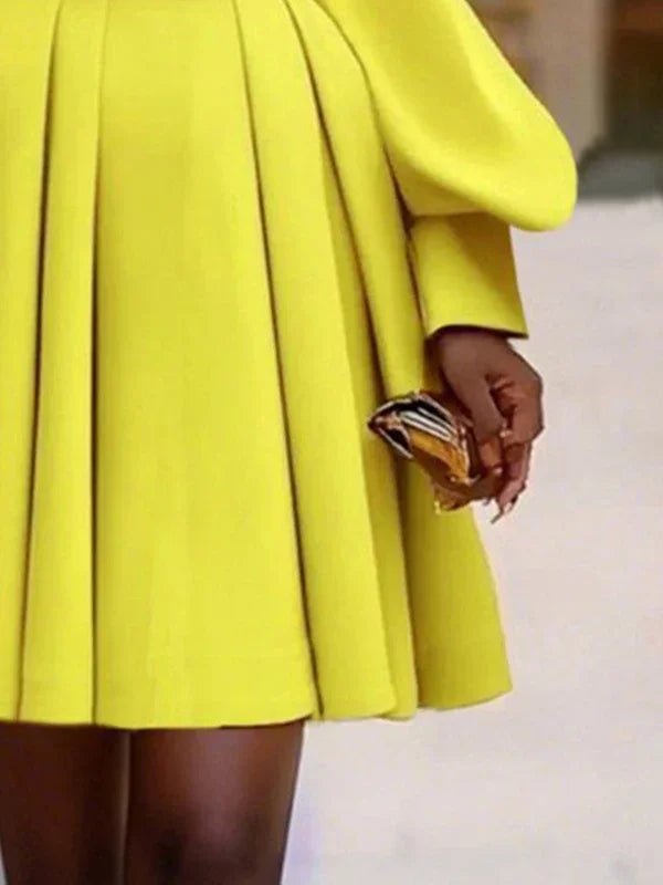 Gymystars Long Dresses with Sleeves Yellow Summer Dress Woman 2026 Fashion A - Line V - Neck Casual Pleated Party Mini Dress Female - Nitamoje