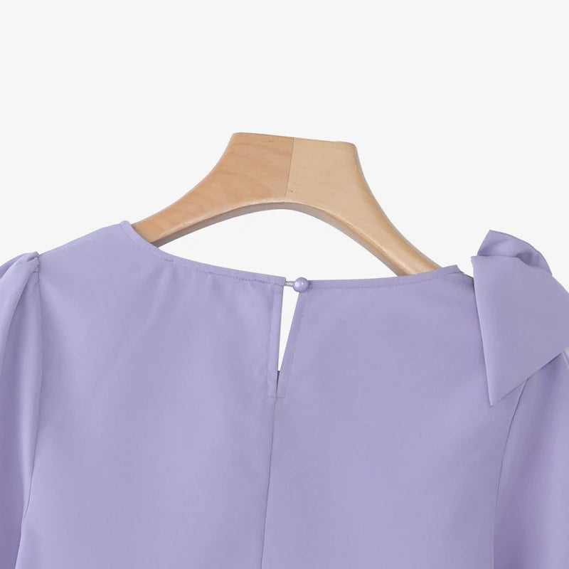 Puff Sve Bow Office Tunic Blouse