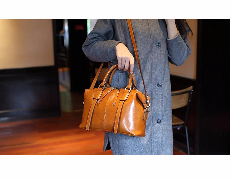 100% Genuine Leather Large Crossbody Shopping Tote