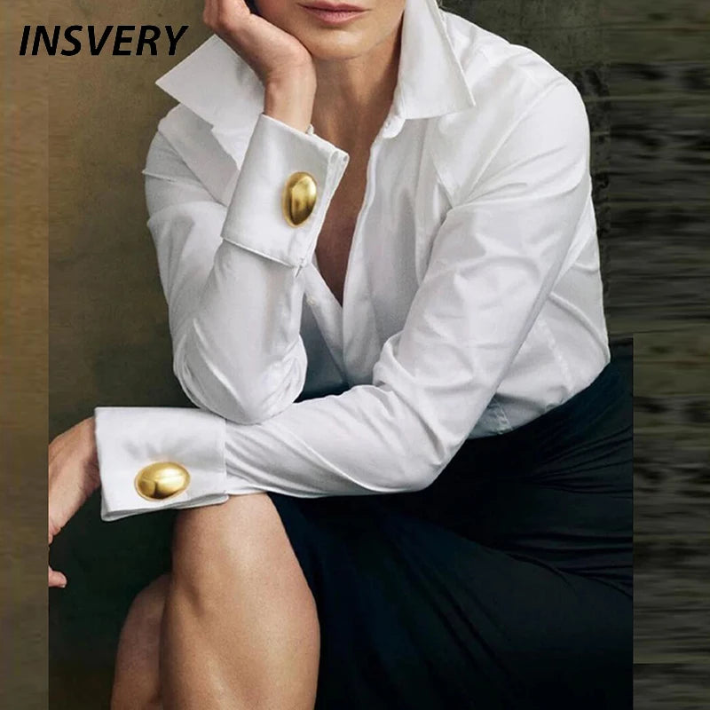 Turn Down Collar Button Office Blouse