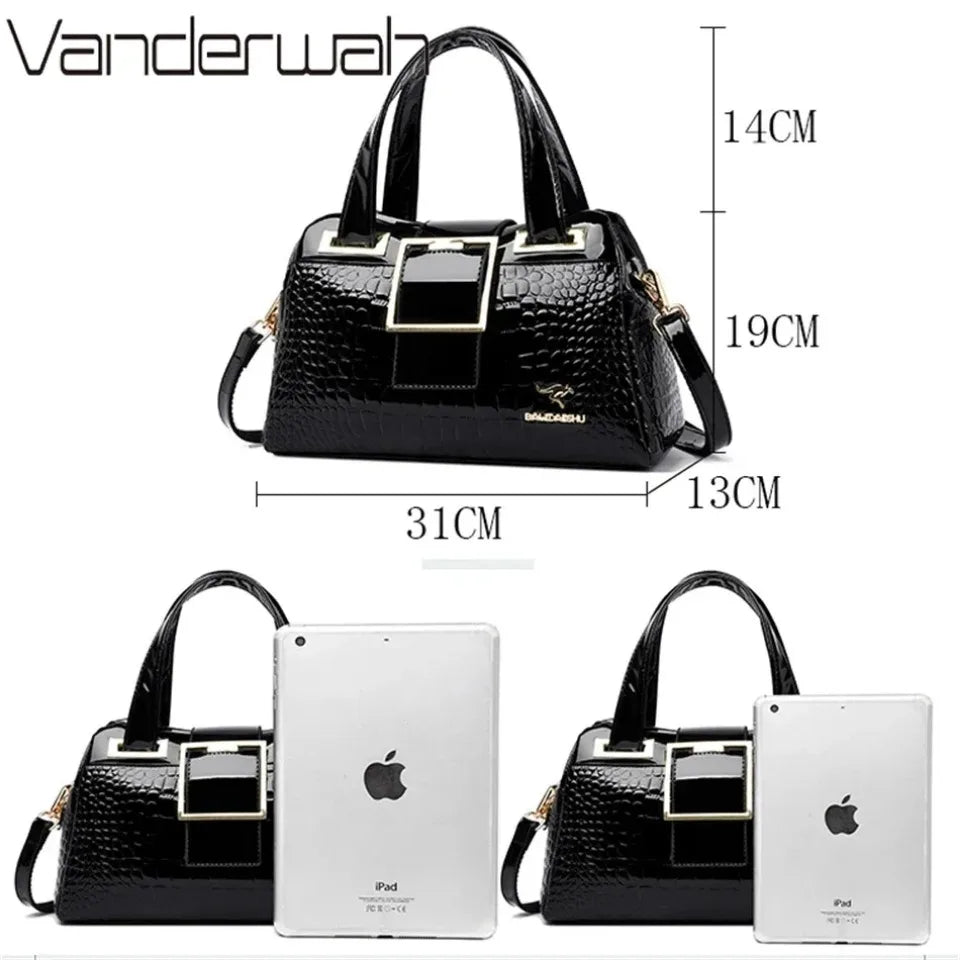 2-Layer Large Capacity Crocodile Pattern Boston Bag