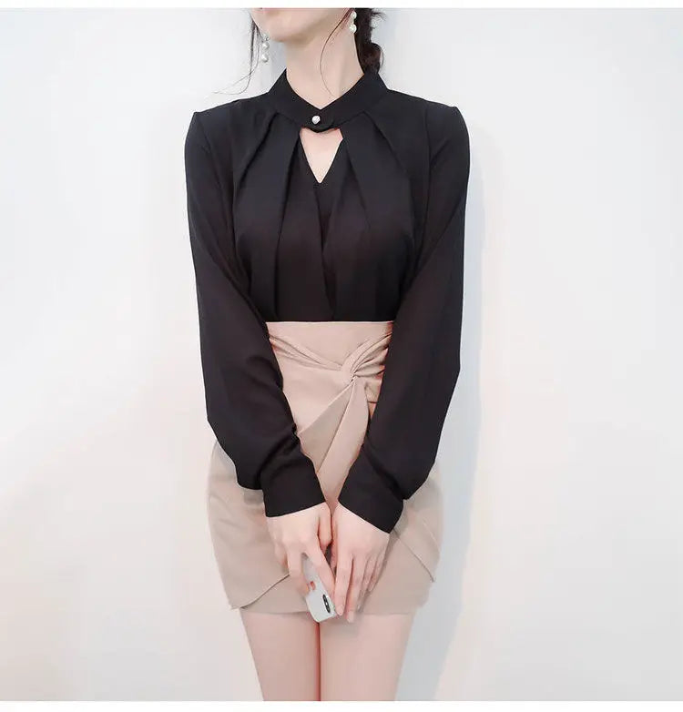 Solid Blouses Women Chiffon Shirts Long Sve flattering Hollow chic All-match Basic Spring Summer Tops Thin Chic Elegant Female Ins