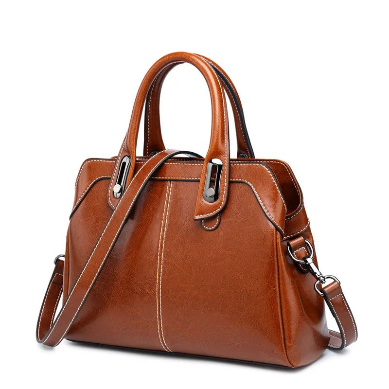 Genuine Leather Oil Wax Cowhide Tote & Messenger Bag