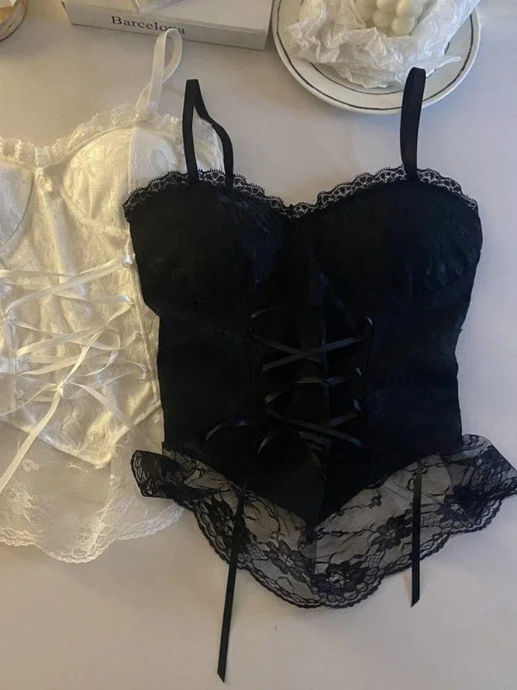 Lace Bandage Corset Sveless Crop Top