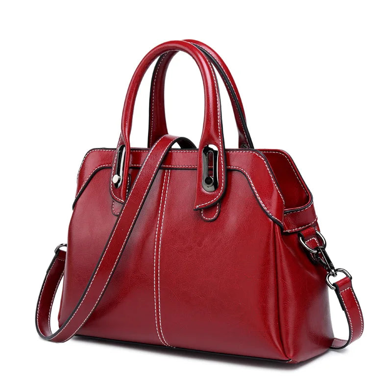Oil Wax Cowhide Genuine Leather Shoulder Bag