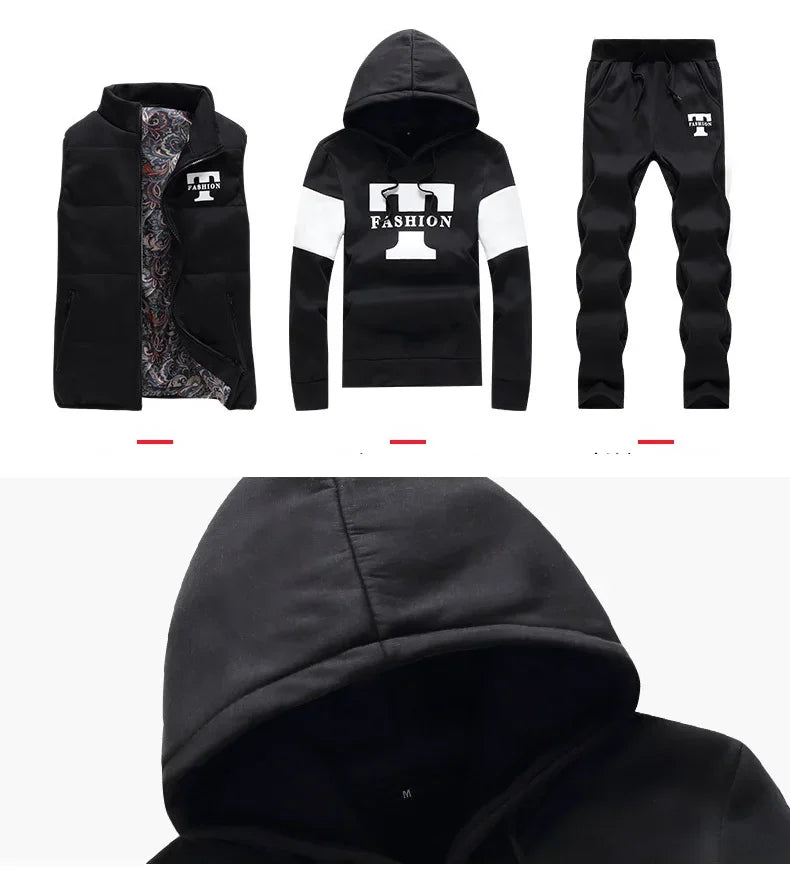 Men's 3-Piece Hoodie, Vest & Pants Set