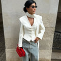 Women Short Dress Set Fashion Striped V-Neck Luxury Ribbon Blazer Skirt
