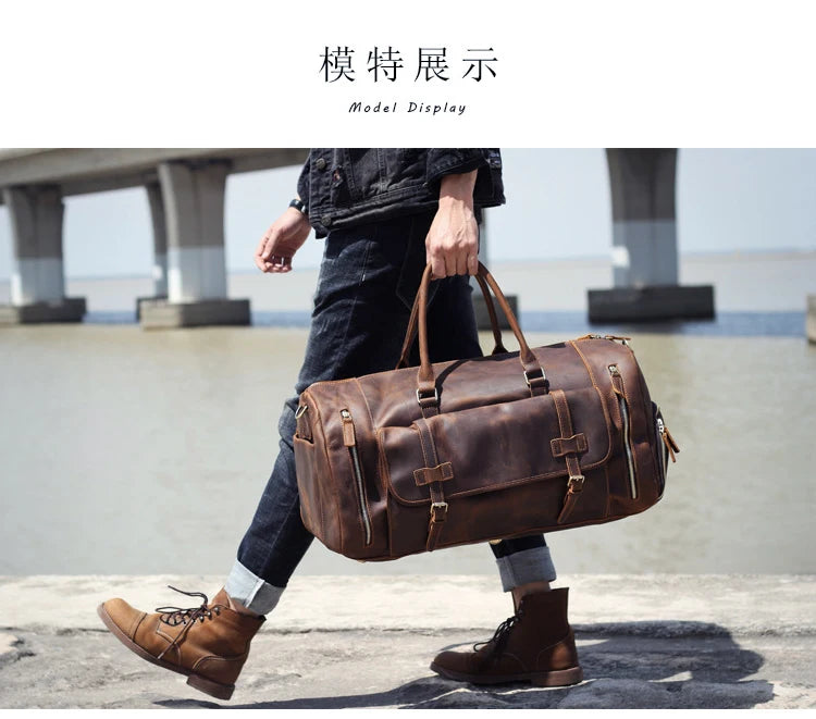 Vintage Crazy Horse Leather Duffle Bag