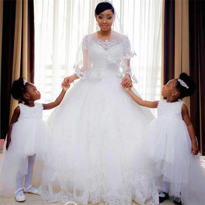 Vintage Lace African Beading Wedding Dress | Short Sleeve Bridal Gown - Nitamoje