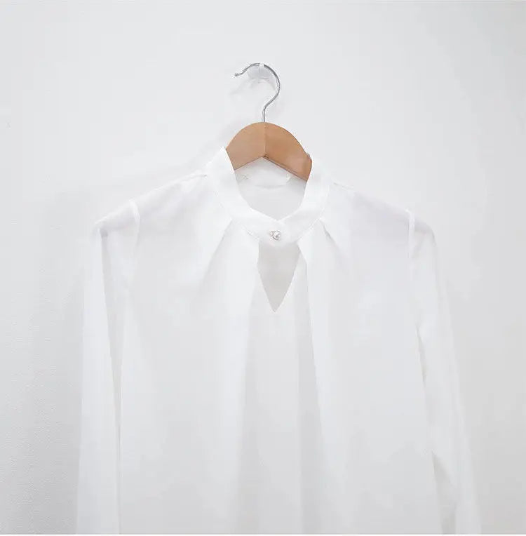 Solid Blouses Women Chiffon Shirts Long Sve flattering Hollow chic All-match Basic Spring Summer Tops Thin Chic Elegant Female Ins