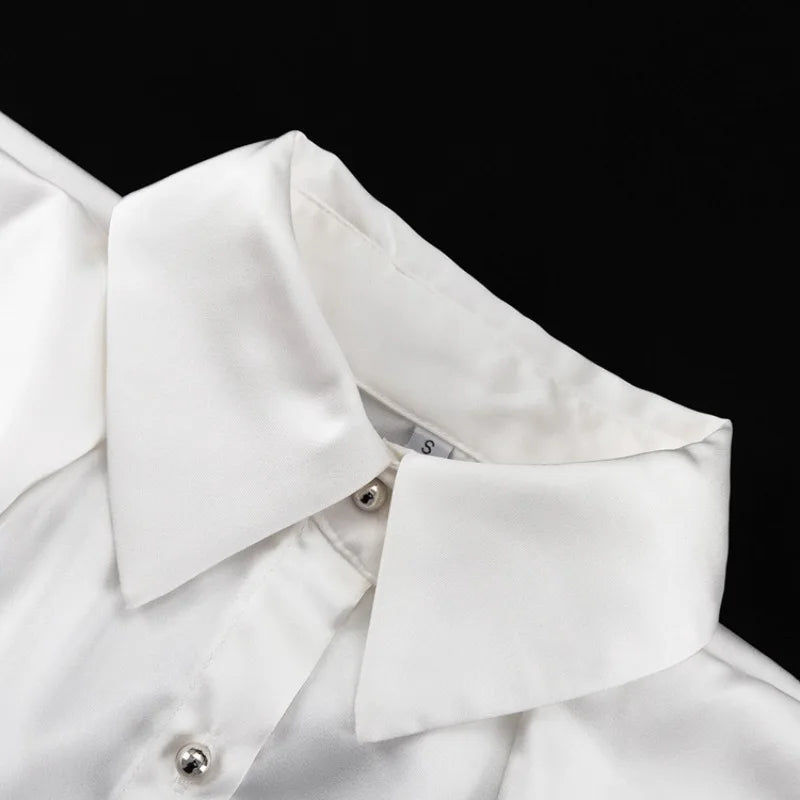 Elegant Off Shoulder Blouse With Tie For Women Y2K Office Lady Long Lantern Sve Button Down Shirt Loose Top