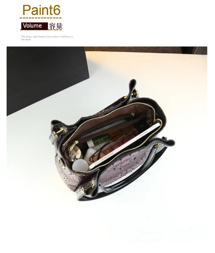 Crocodile Print Leather Tote & Shoulder Bag