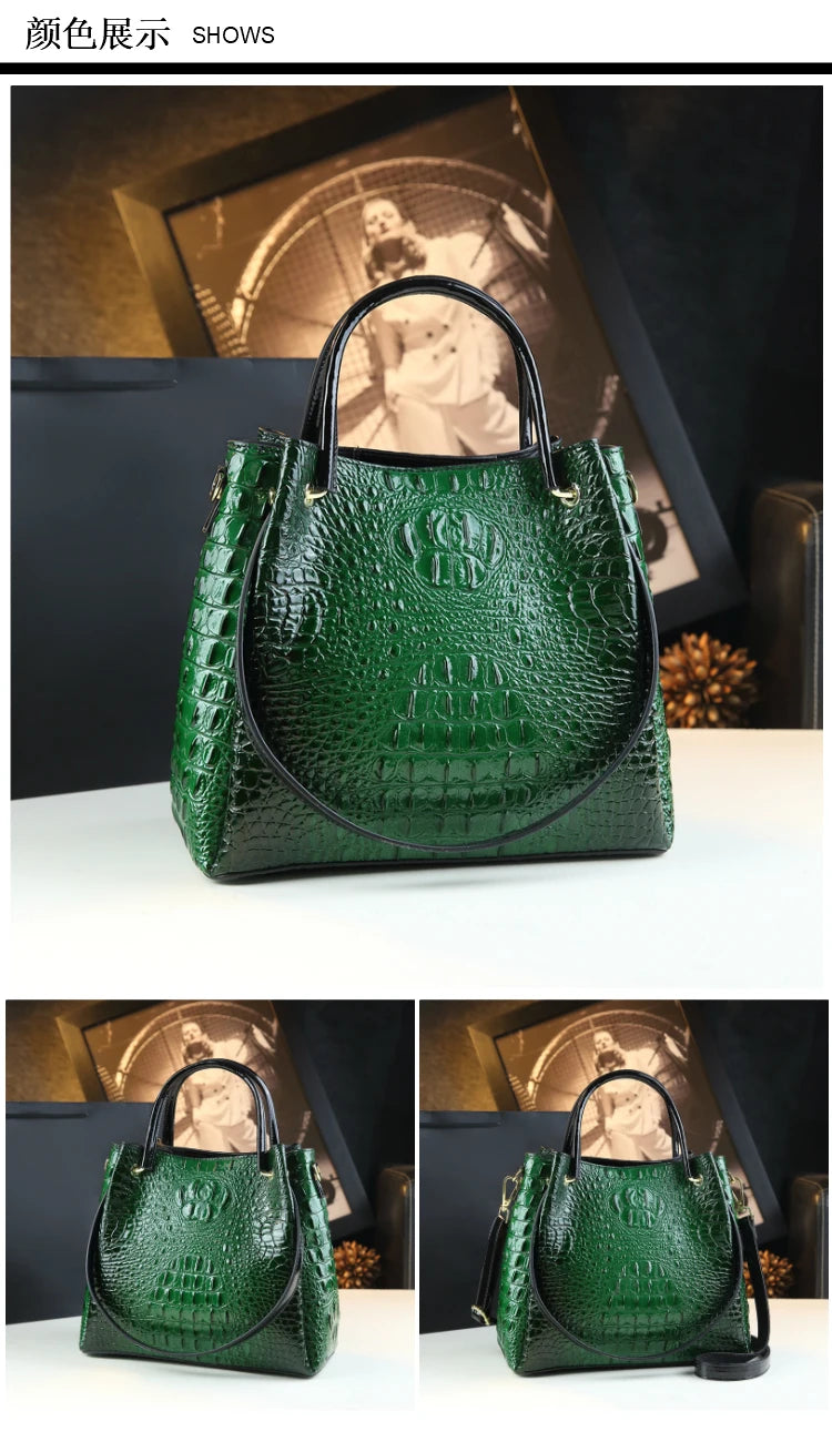 Crocodile Print Leather Tote & Shoulder Bag