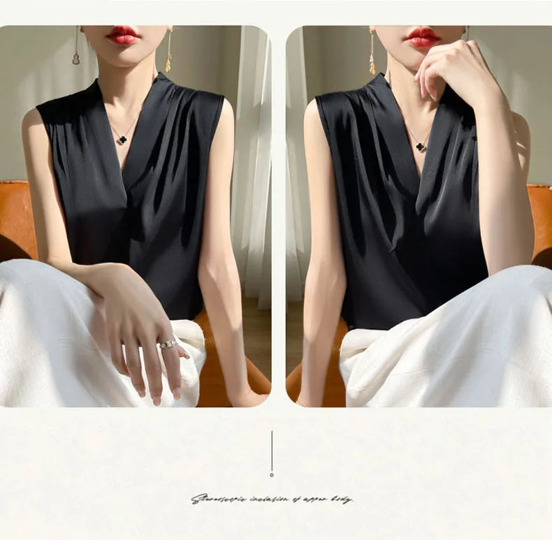 Solid Satin Sveless Office Blouse