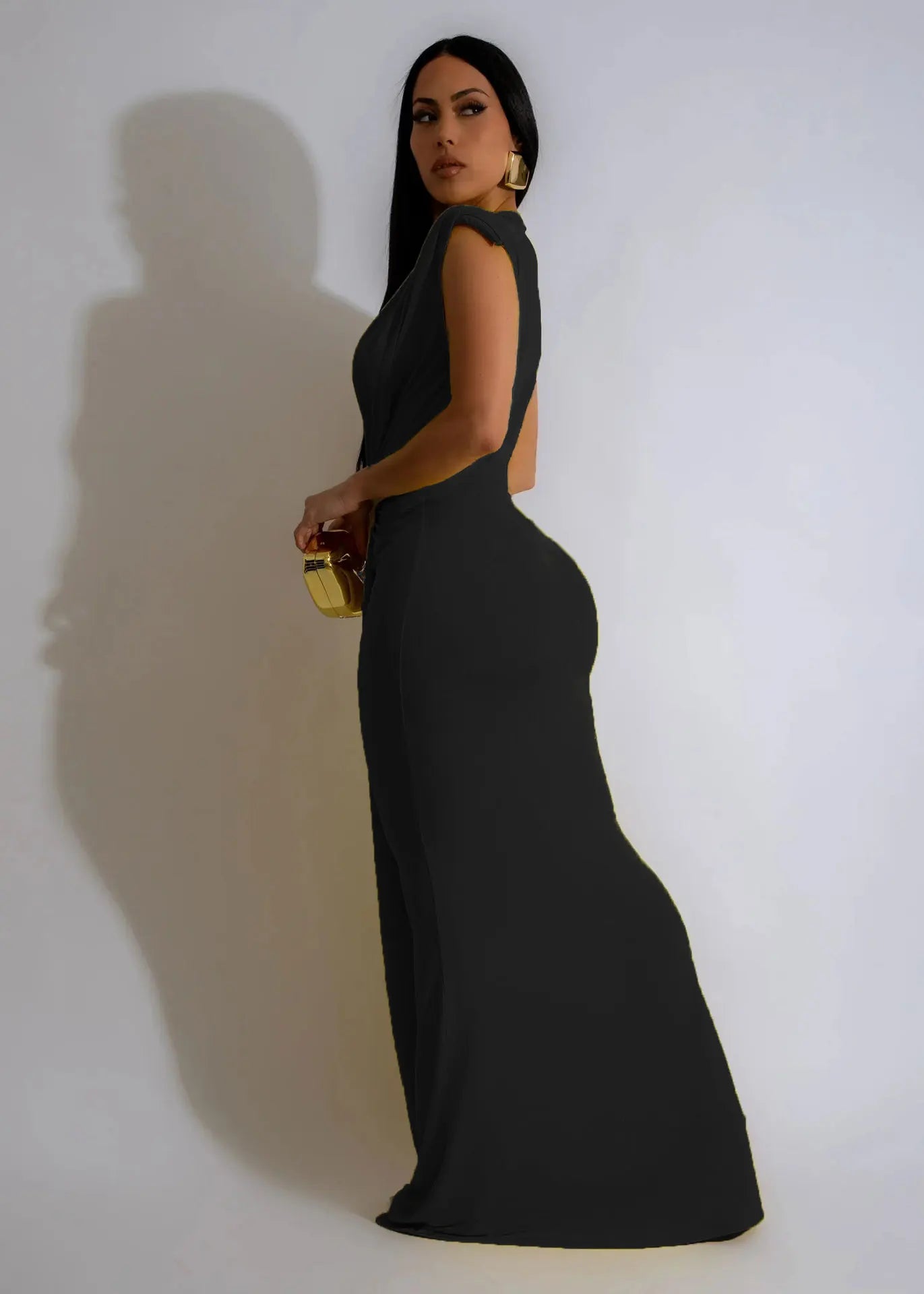 Dress Women Long Dresses Deep V Neck Sleeveless Solid flattering Fit Tight Waist elegant Elegant Splice Hip Wrap Temperament Vestidos