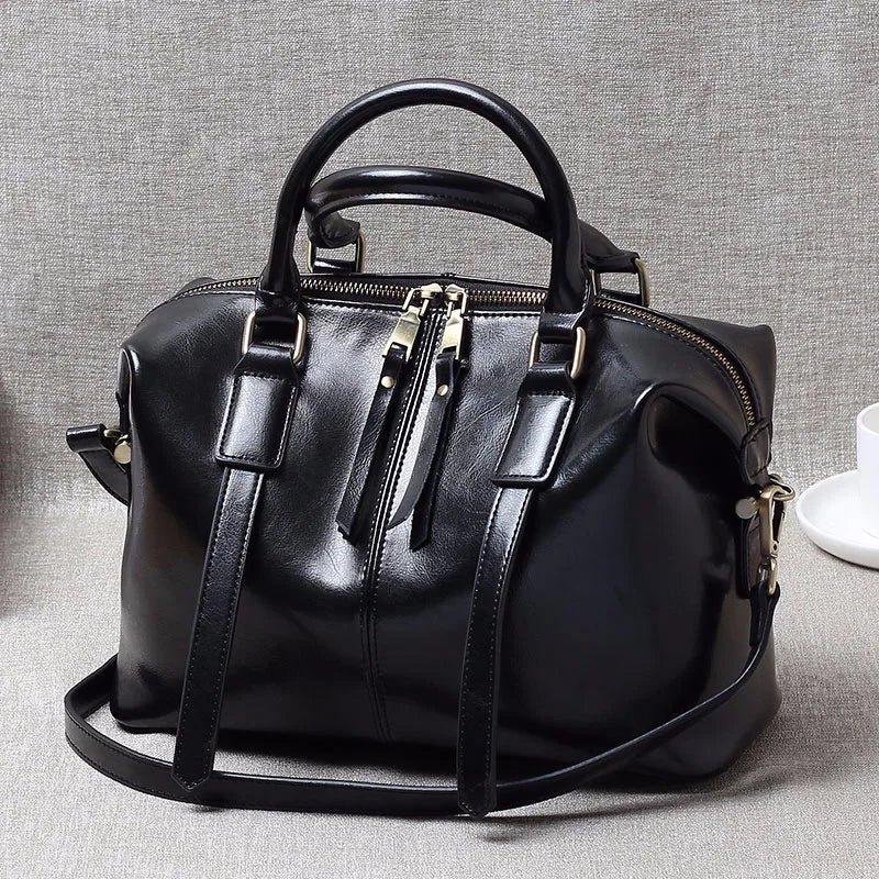 100% Genuine Leather Large Crossbody Shopping Tote