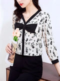Floral V-Neck Bowknot Shirt Blouse