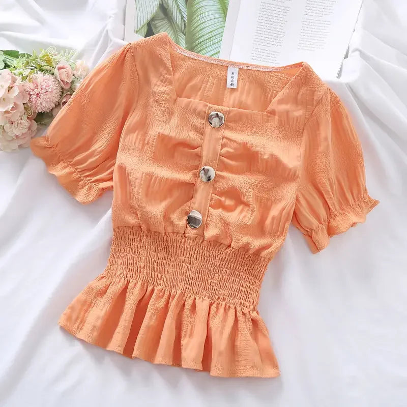 Vintage Puff Sve Corset Chiffon Blouse
