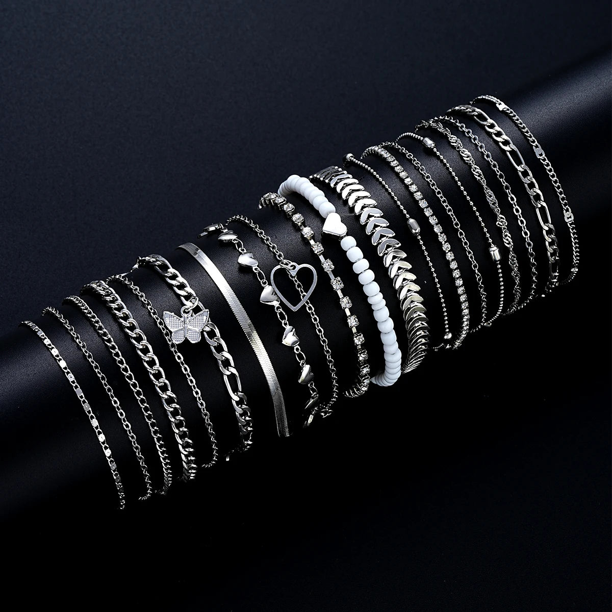 19-Piece Anklet Set | Pearl, Butterfly & Crystal Foot Chain Collection