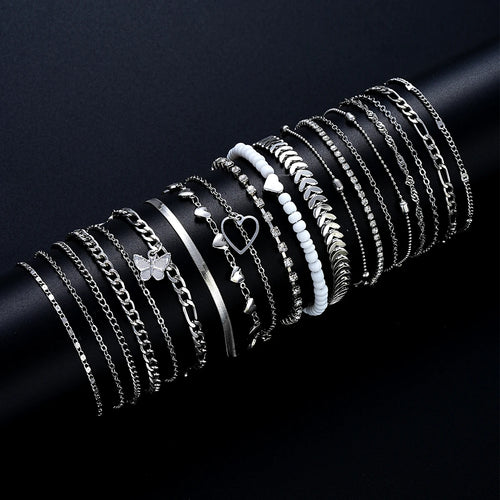 19-Piece Anklet Set | Pearl, Butterfly & Crystal Foot Chain Collection