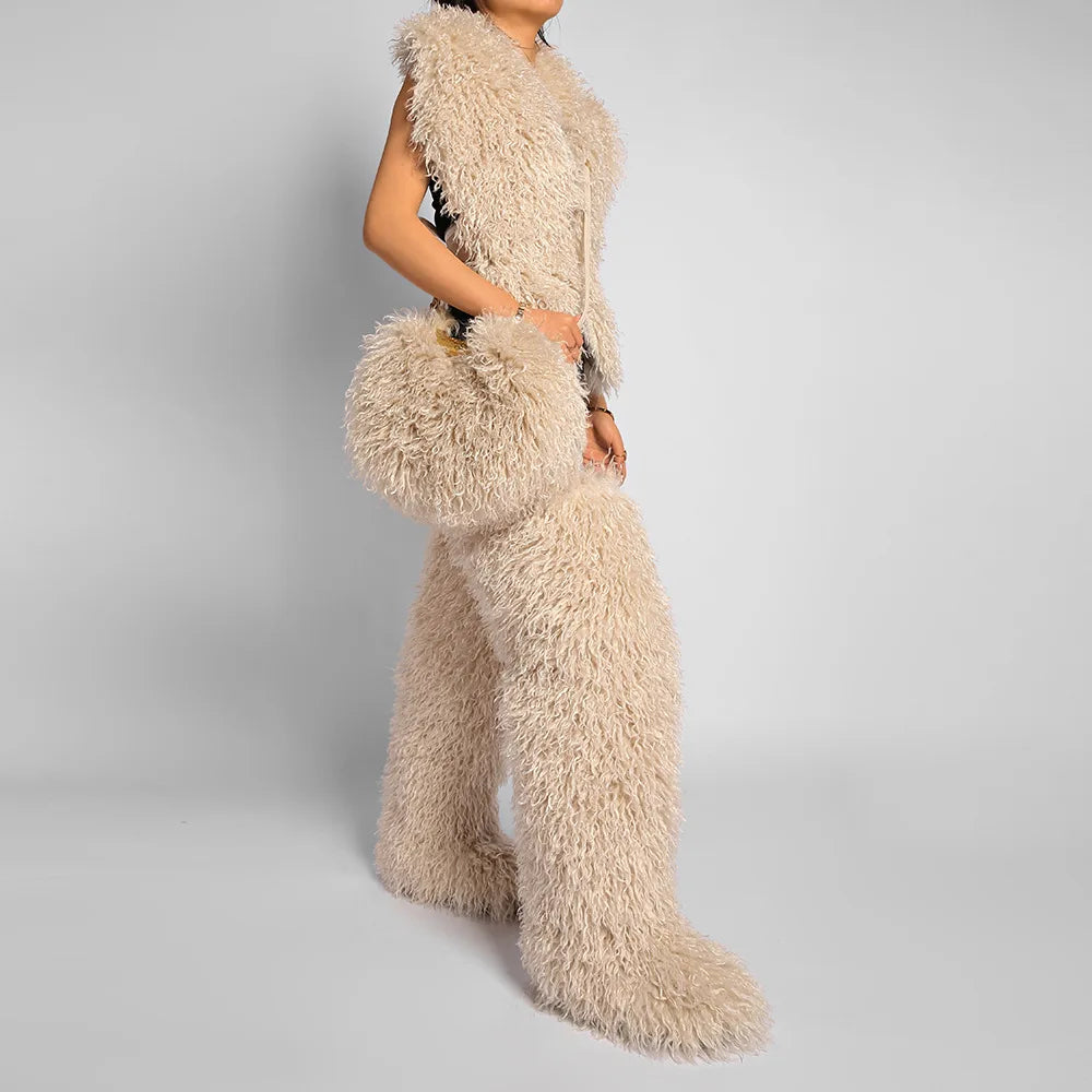 Winter Faux Wool Plush Furry Shoulder Bag
