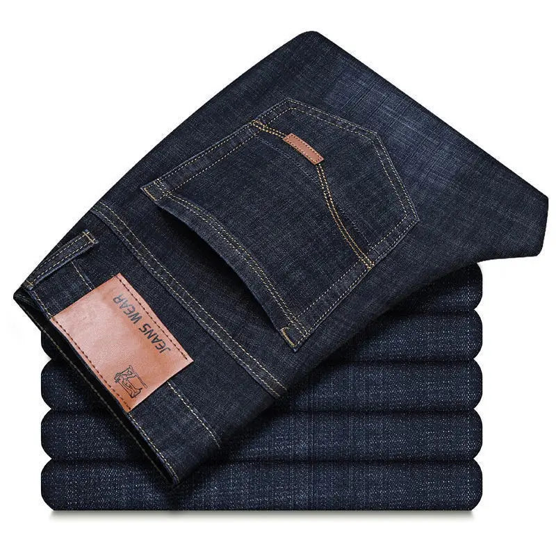 Men's Fashion Business Jeans | Classic Style Casual Stretch flattering Denim Trousers Black Blue