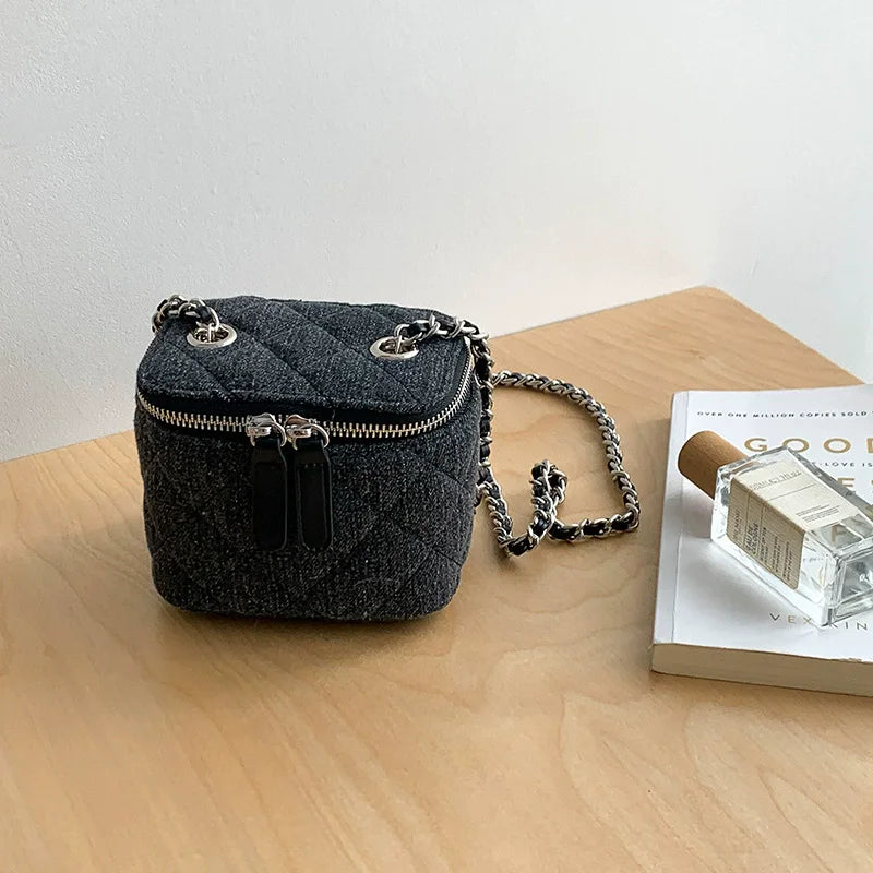 Mini Denim Chain Box Crossbody Bag