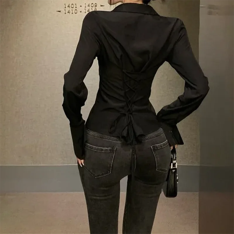 Black Bell Sve Corset Blouse Gothic Lolita Flared Korean Style Top
