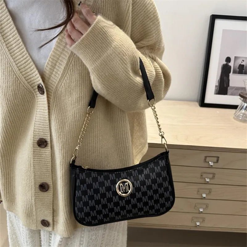 Vintage Style Handbag Crossbody Bag, Gold Letter 'M' Design Pu Leather Shoulder Messenger Bag, Synthetic Leather Tote Bag, Purse - Nitamoje