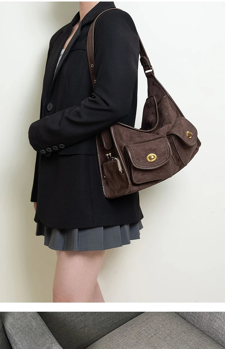Suede Pillow Shoulder Crossbody Bag