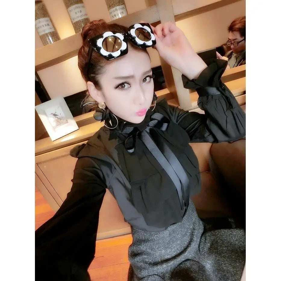 Elegant Women's Summer Blouse | Casual Ruffle Bow Long Sleeve Top White Shirt