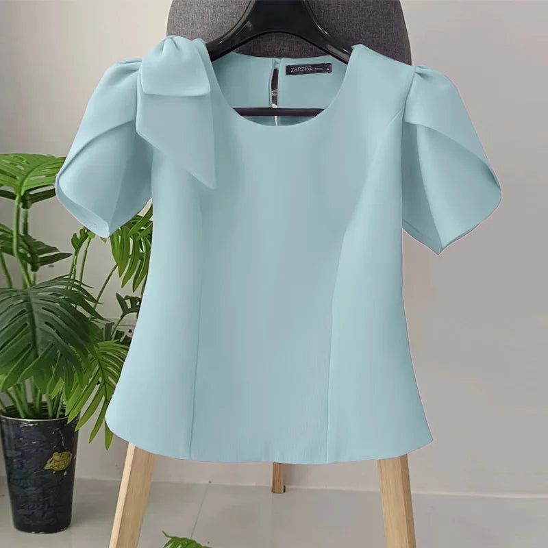 Puff Sve Bow Office Tunic Blouse