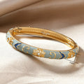 Ethnic Enamel Flower Cuff Bracelet | Gold Tone Stainless Steel Bangle for Women