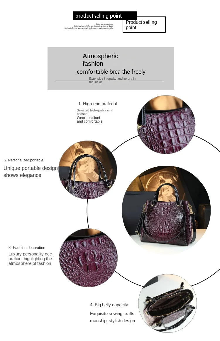 Crocodile Print Leather Tote & Shoulder Bag