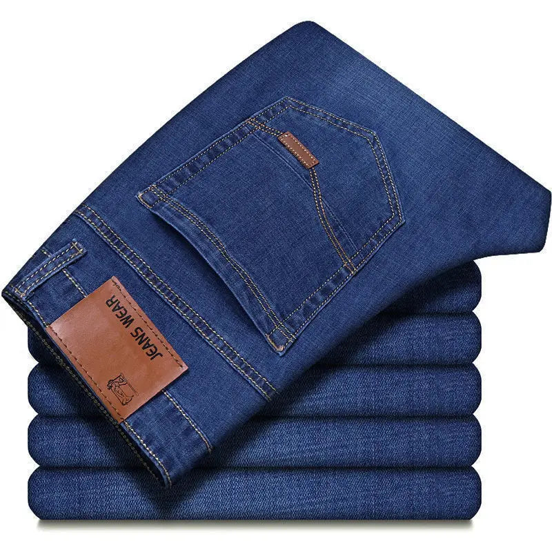 Men's Fashion Business Jeans | Classic Style Casual Stretch flattering Denim Trousers Black Blue