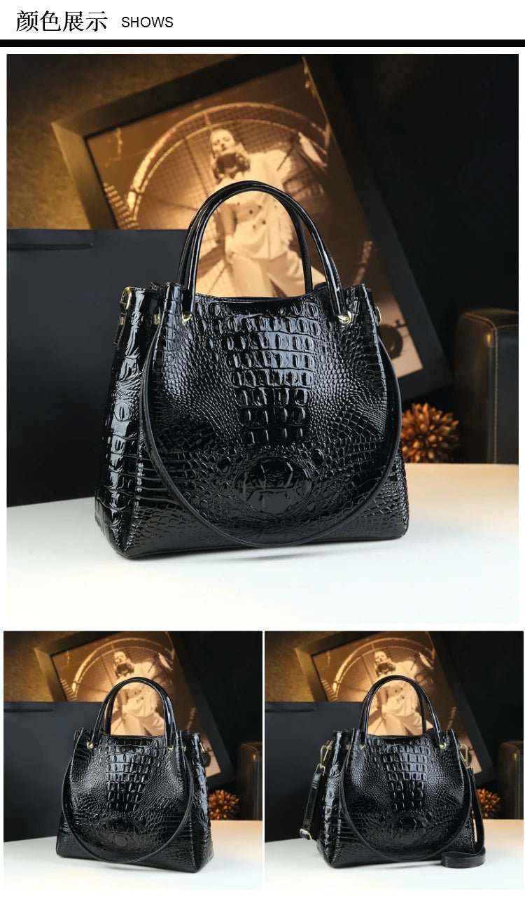 Genuine Leather Crocodile Print Bucket Bag - Nitamoje