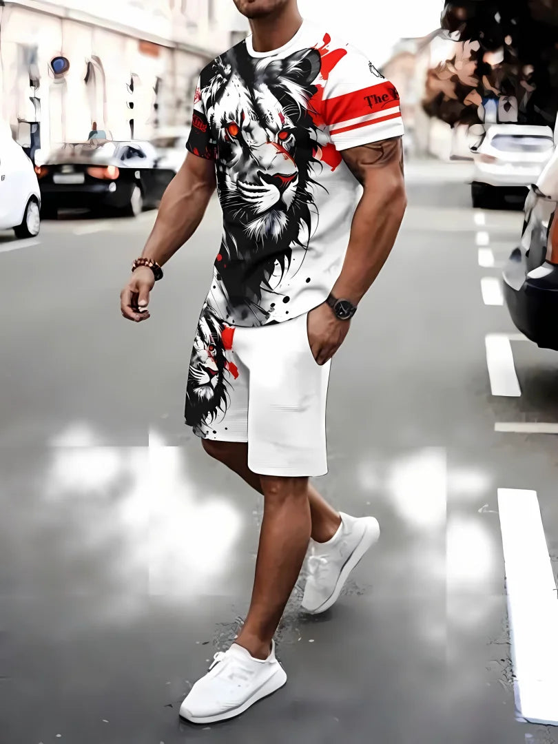 Men's 3D Print Breathable Shorts Set