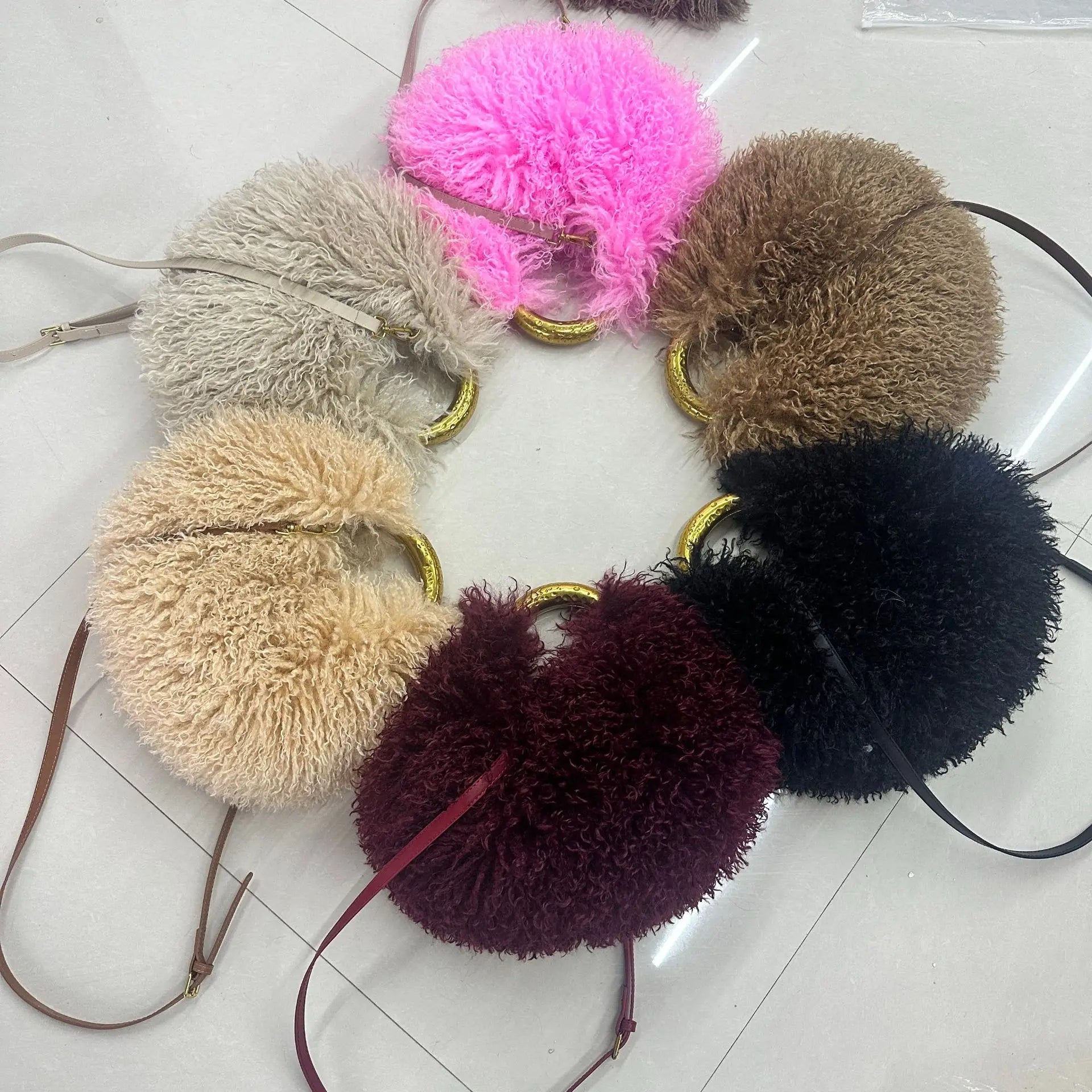 Winter Faux Wool Plush Furry Shoulder Bag