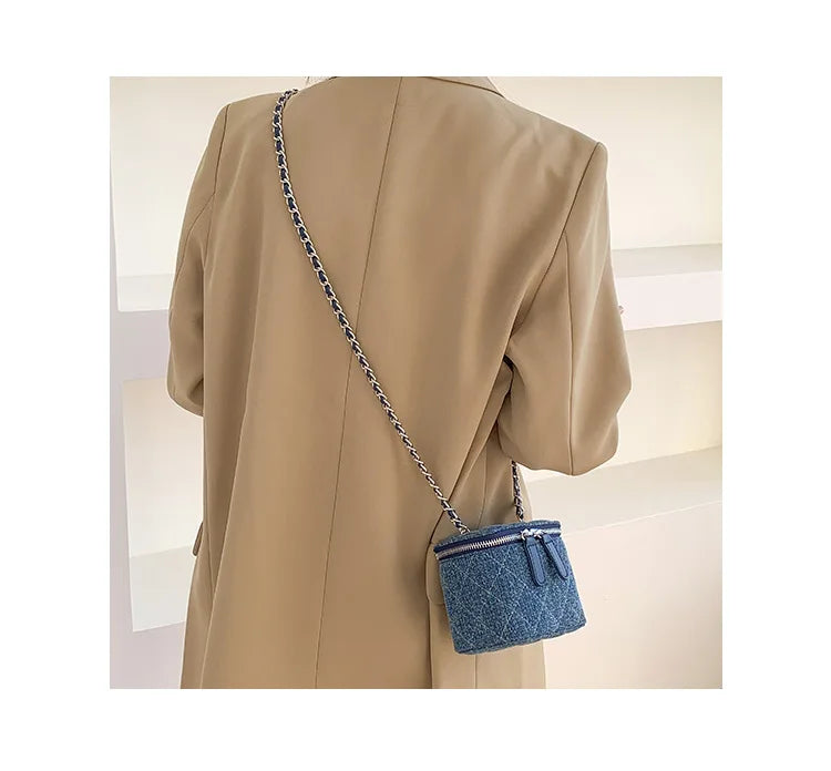 Mini Denim Chain Box Crossbody Bag