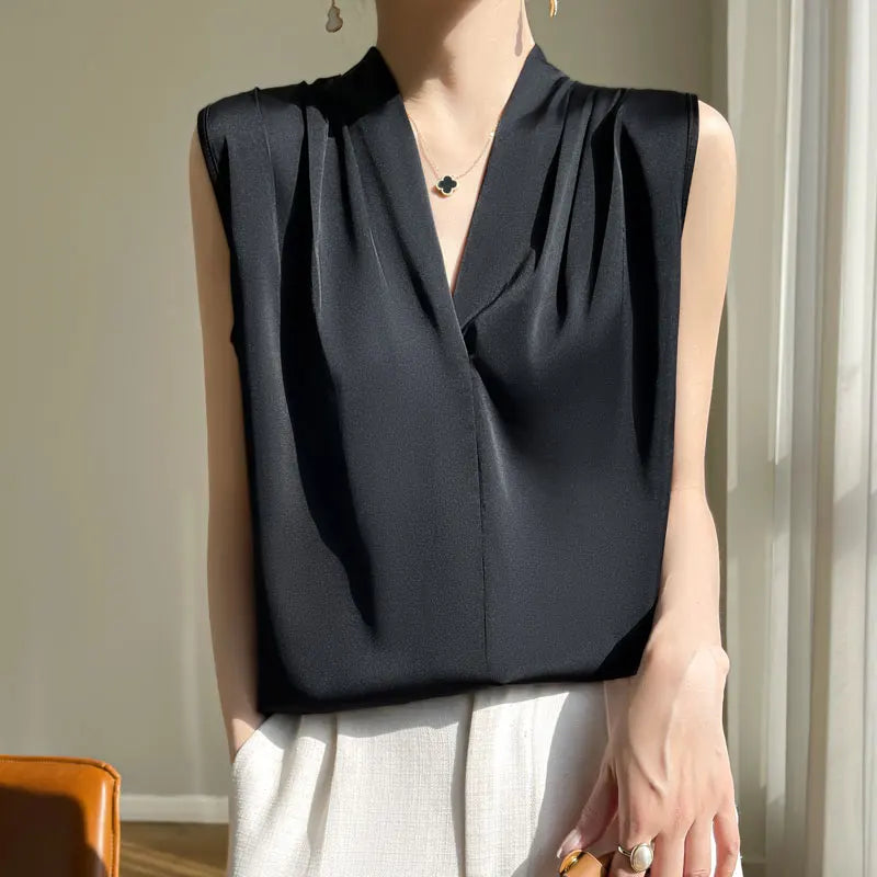 Solid Satin Sveless Office Blouse
