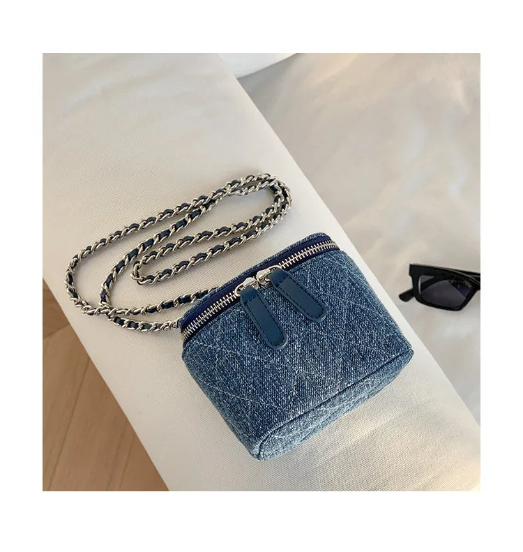 Mini Denim Chain Box Crossbody Bag