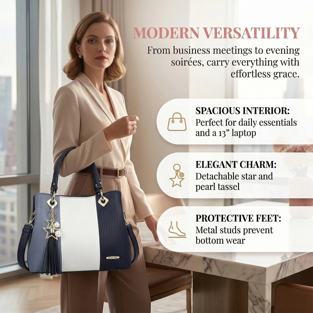 PU Leather Waterproof Multi-Pocket Tote Bag