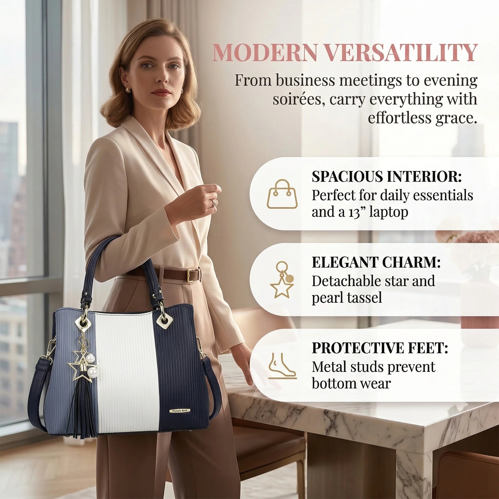 PU Leather Waterproof Multi-Pocket Tote Bag