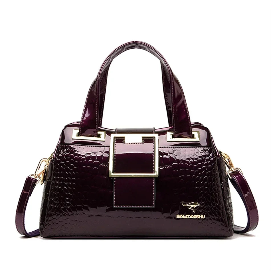 2-Layer Large Capacity Crocodile Pattern Boston Bag
