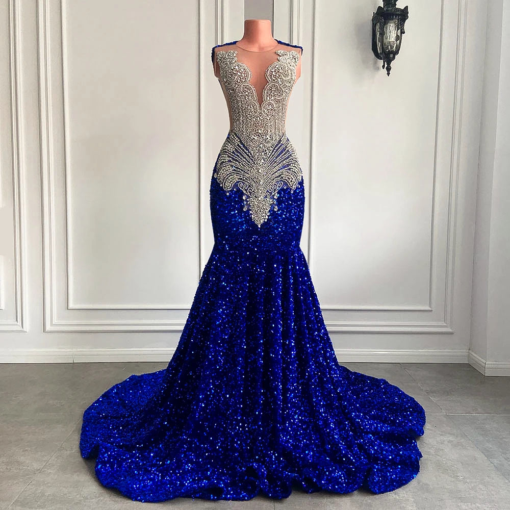 Silver Crystal Sequin Mermaid Gown