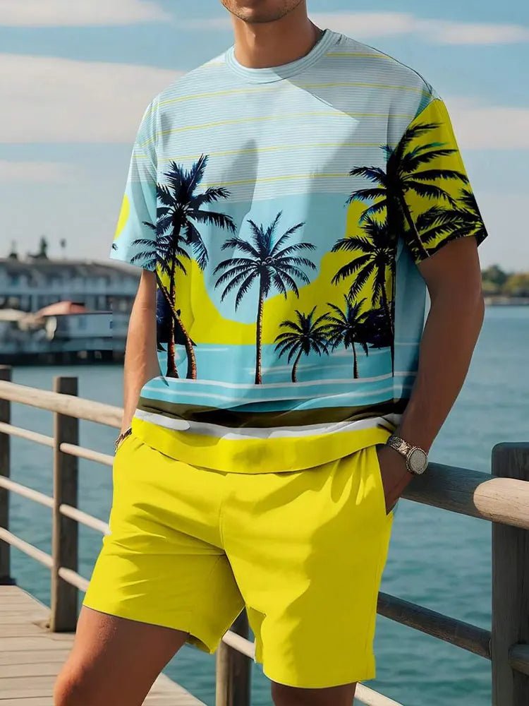 Men's Gradient Print Short Sleeve & Shorts Summer Set